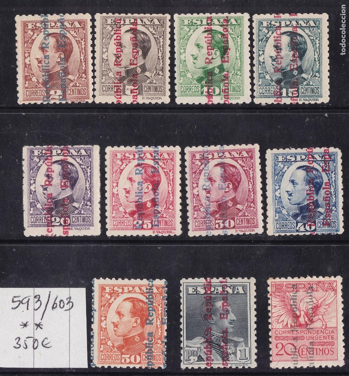 Sellos: FC-276-Alfonso XIII REPUBLICA Edifil 593/603 . Nuevos ** Sin Fijasellos + 350 euros VARIEDAD