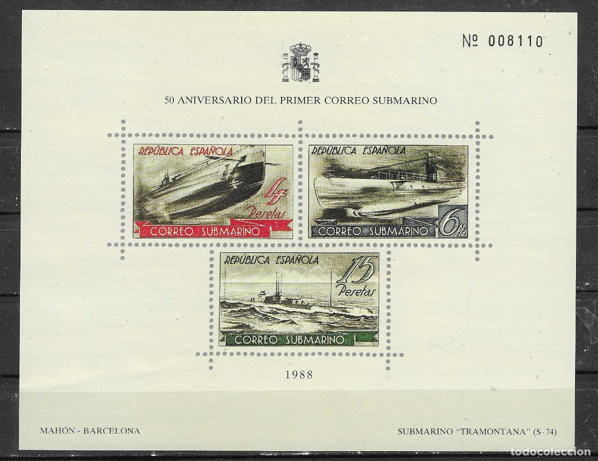 Selos: ESPA&Ntilde;A - HOJA BLOQUE RECUERDO CORREO SUBMARINO - MNH - LUJO