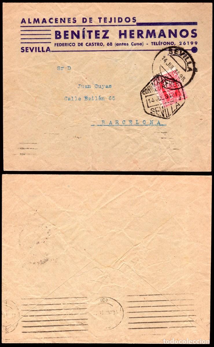 Sellos: Espa&ntilde;a - Edi o 667 - Sobre Mat &rdquo;Sevilla 14/Jul/37&rdquo; (correo normal) + Mat &rdquo;Correo a&eacute;reo 14/Jul./37...
