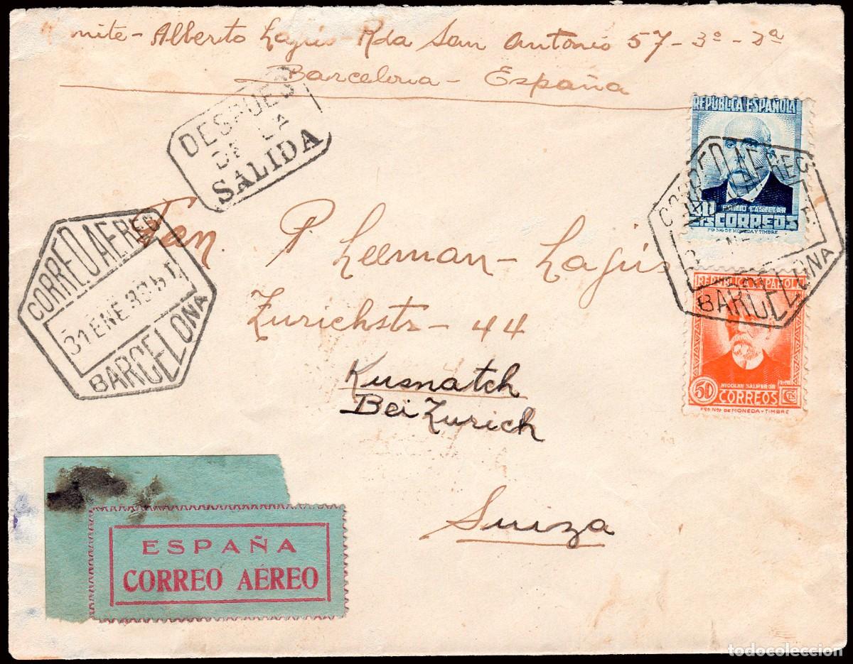 Sellos: Espa&ntilde;a - Edi o 670+671 - Sobre Mat &rdquo;Correo a&eacute;reo 31/En./33 - Barcelona&rdquo; + marca &rdquo;Despu&eacute;s de...&rdquo;