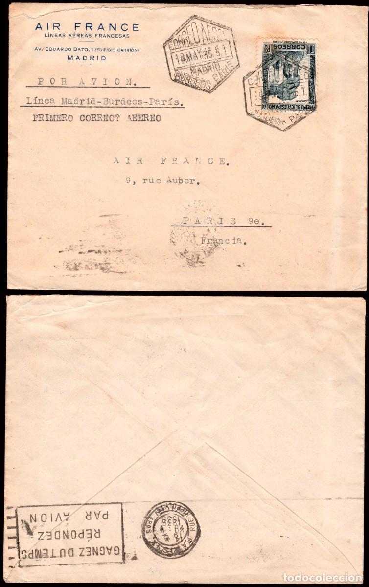 Sellos: Espa&ntilde;a - Edi o 673 - Sobre Mat &rdquo;Correo a&eacute;reo 10/May./35 - Madrid - Burdeos - Par&iacute;s&rdquo;