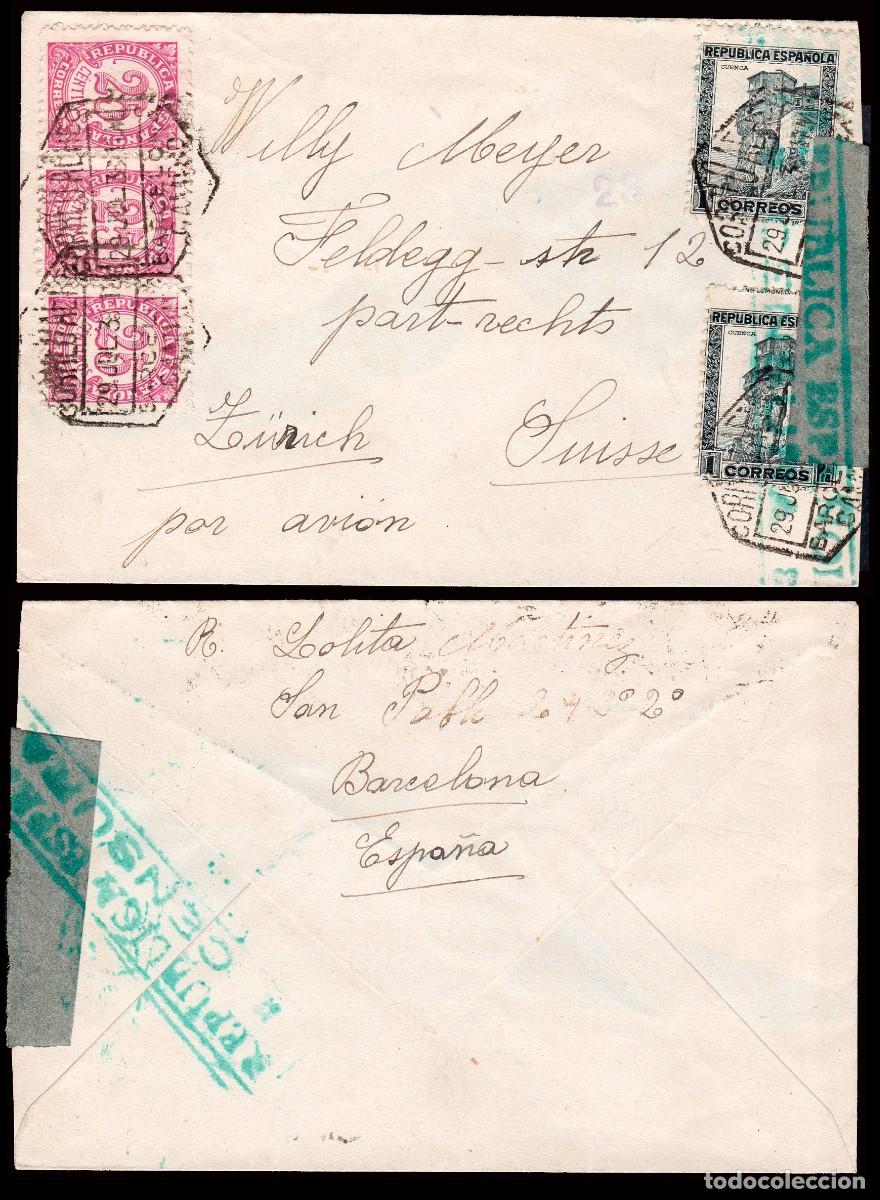 Sellos: Espa&ntilde;a - Edi o 673(2)+749(3) - Sobre Mat &rdquo;Correo a&eacute;reo - Barcelona - Cambio 29/Jul./38&rdquo; +