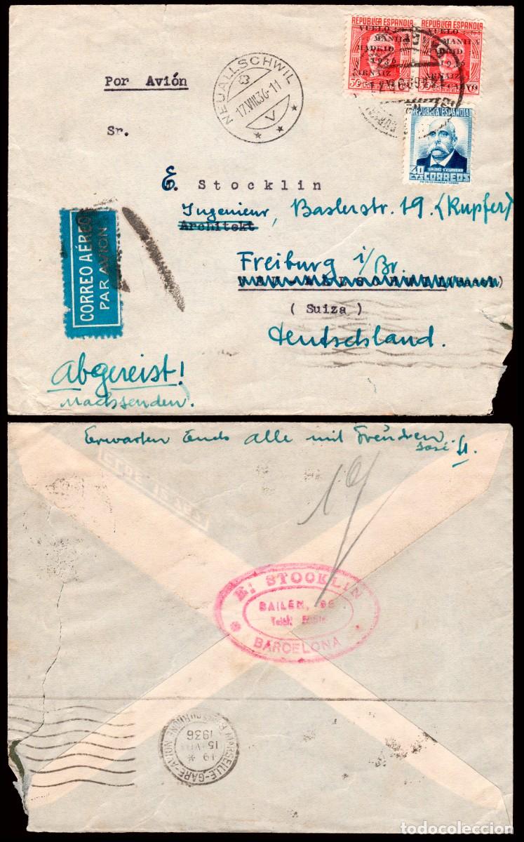 Sellos: Espa&ntilde;a - Edi o 741 Par+670+.. - Sobre de Barcelona a Suiza y reexpedida a Alemania