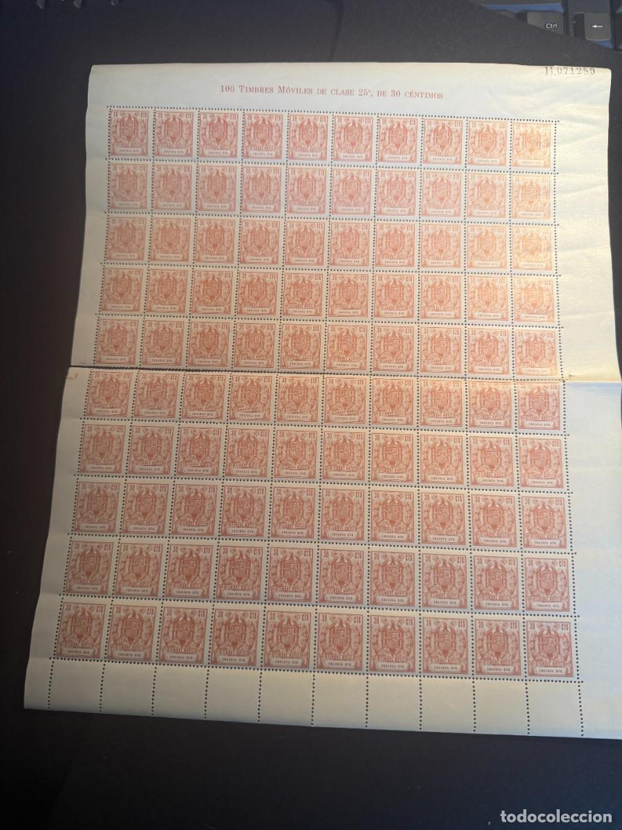 Timbres: UN PLIEGO DE 100 SELLOS TIMBRES MOVILES CLASE 25 DE 30 CTMOS NUEVOS