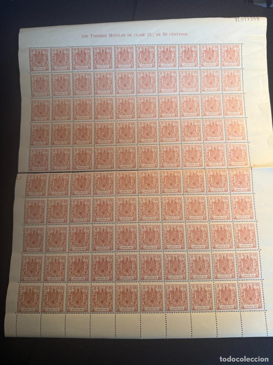 Selos: UN PLIEGO DE 100 SELLOS TIMBRES MOVILES CLASE 25 DE 30 CTMOS NUEVOS