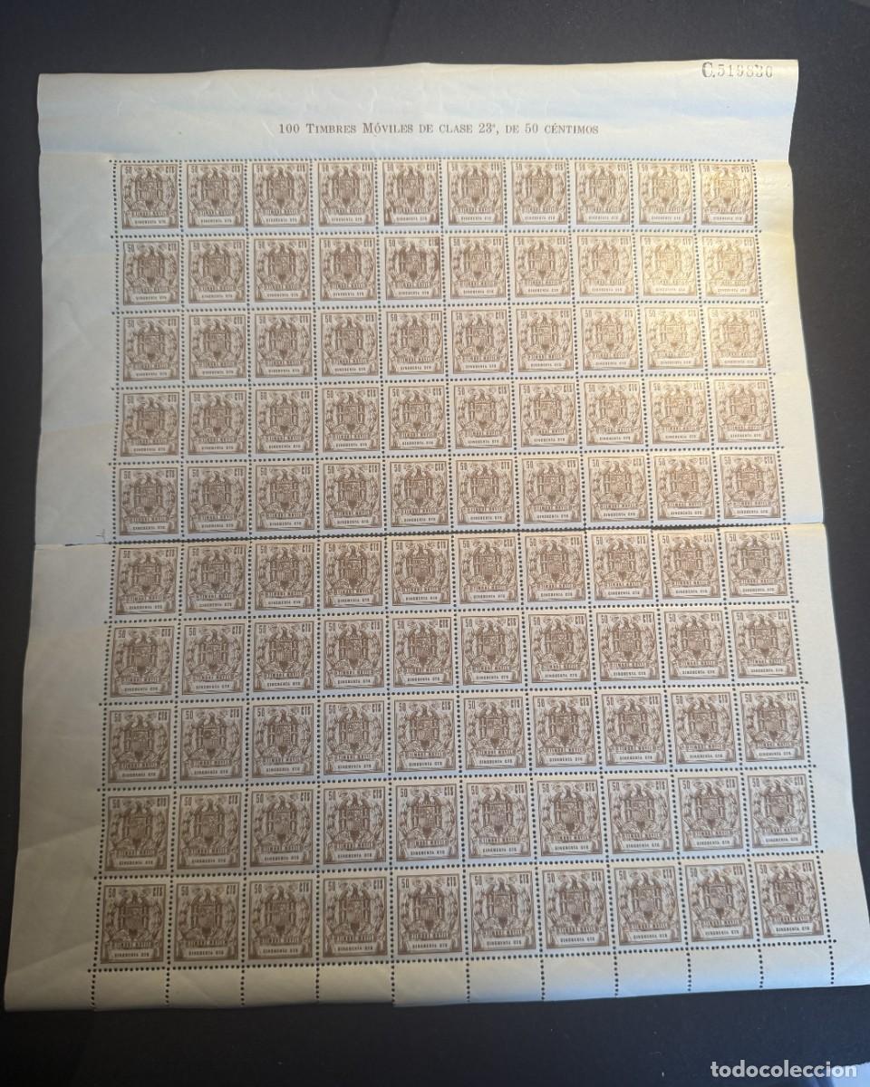 Stamps: UN PLIEGO DE 100 SELLOS TIMBRES MOVILES CLASE 23 DE 50 CTMOS NUEVOS