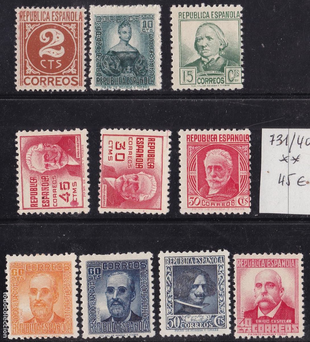 Sellos: FC-224- Personajes Rep&uacute;blica Edifil 731/40 ** Sin Fijasellos . Muy Buena Calidad
