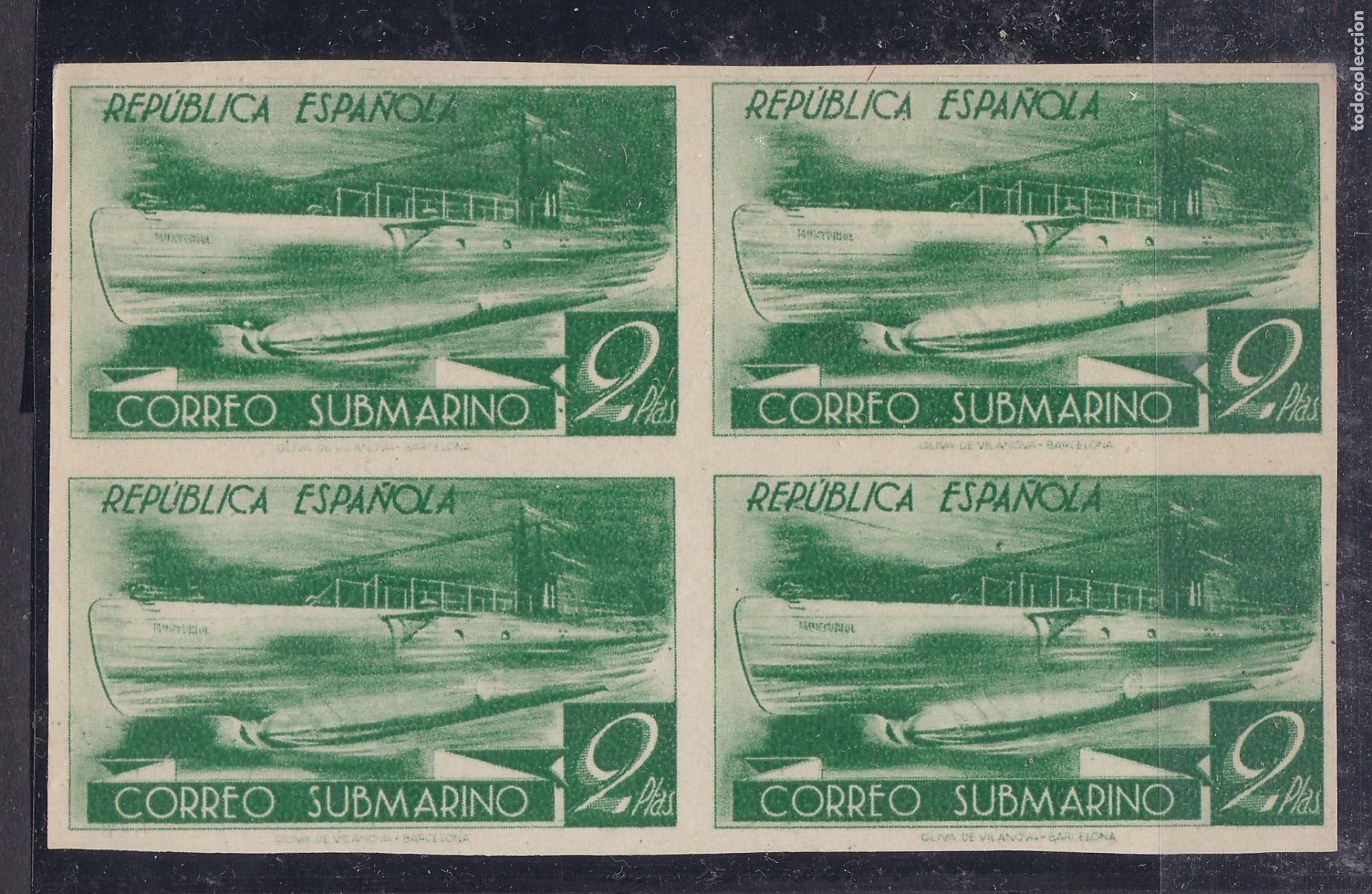 Sellos: FC-305- SUBMARINO 2 Pts Edifil 776ccs. Cambio Color SIN DENTAR .Bloque de 4 . (*) LUJO