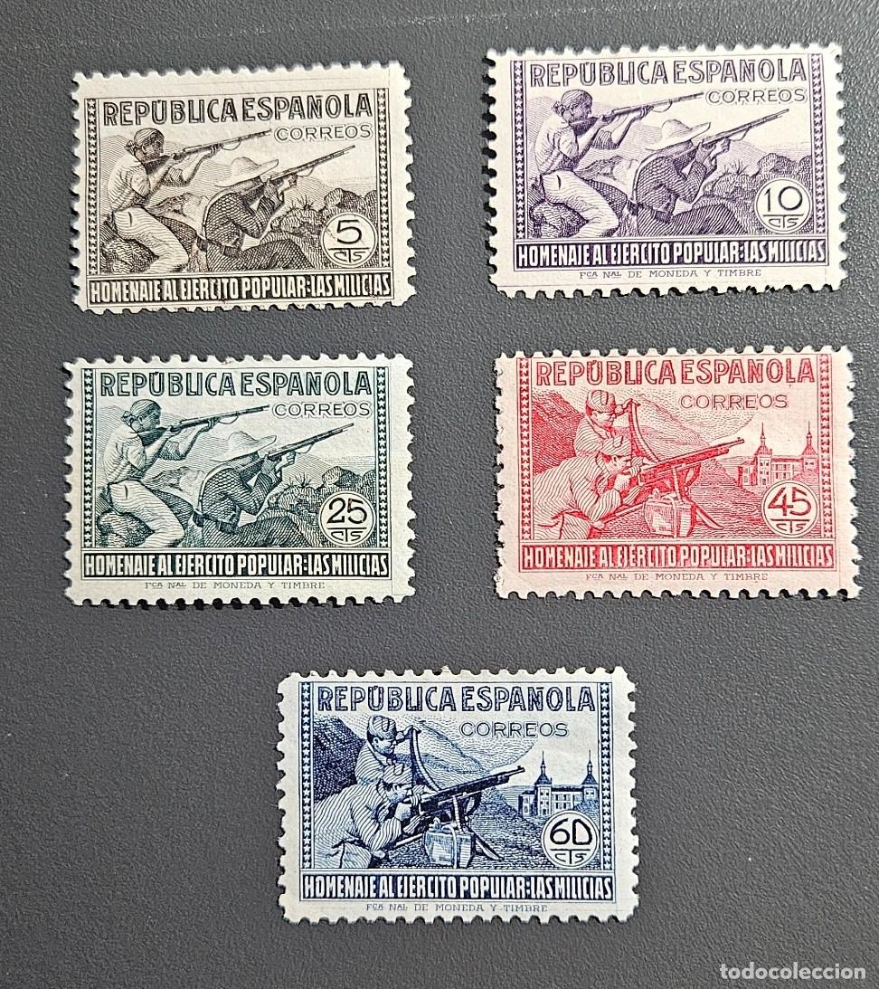 Sellos: Espa&ntilde;a 1938 Homenaje al Ejercito Popular edifil 792 a 796 nuevos con se&ntilde;al de fijasellos