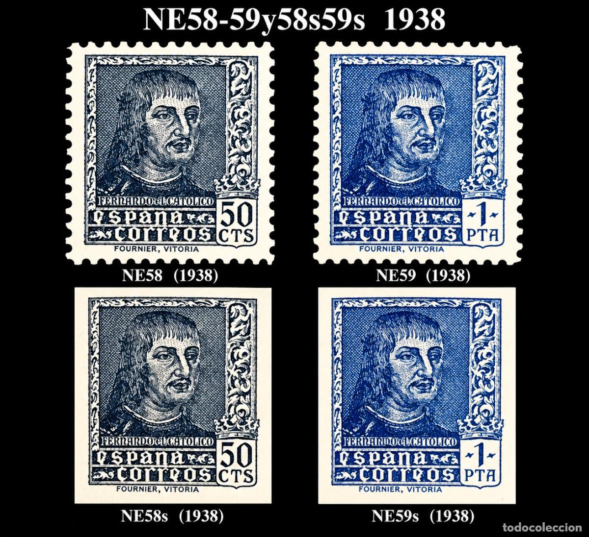 Selos: Edifil NE58-59 y NE58s-59s MNH 4 sellos de Fernando El Cat&oacute;lico Espa&ntilde;a 1938