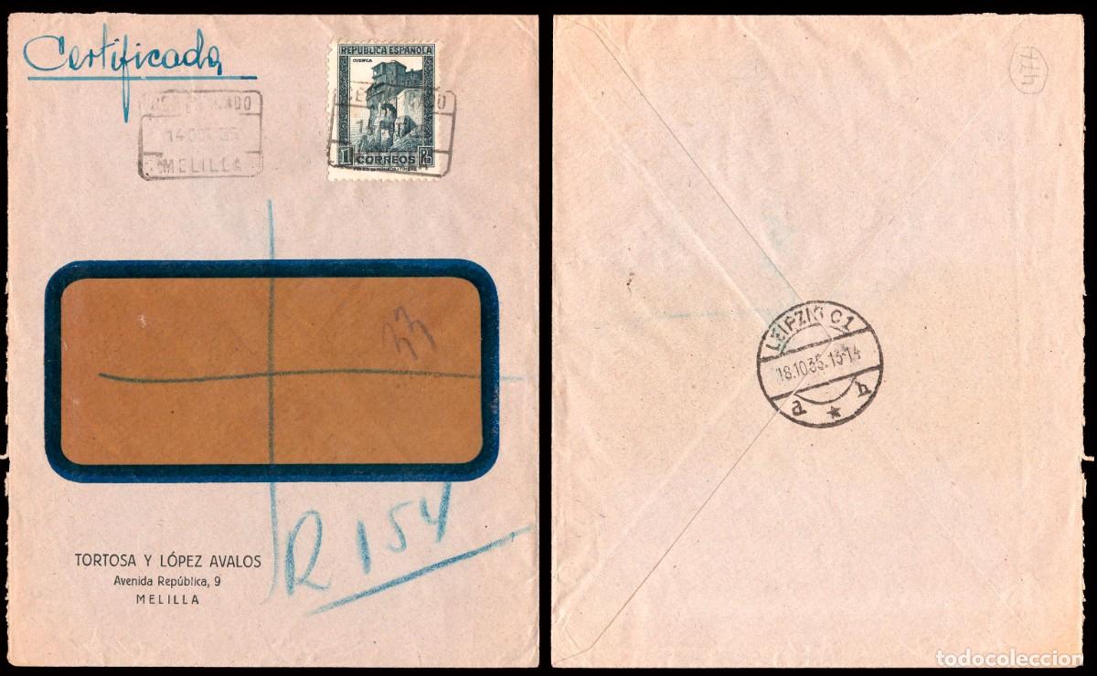 Sellos: Melilla - Edi o 673 - Sobre Mat &rdquo;Certificado 14/Oct./35 - Melilla&rdquo; a Leipzig