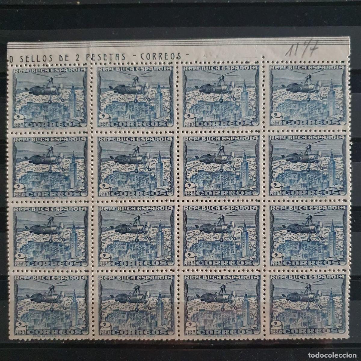 Sellos: EDIFIL 769 ** BLOQUE DE 16 BORDE HOJA ESPA&Ntilde;A 1938