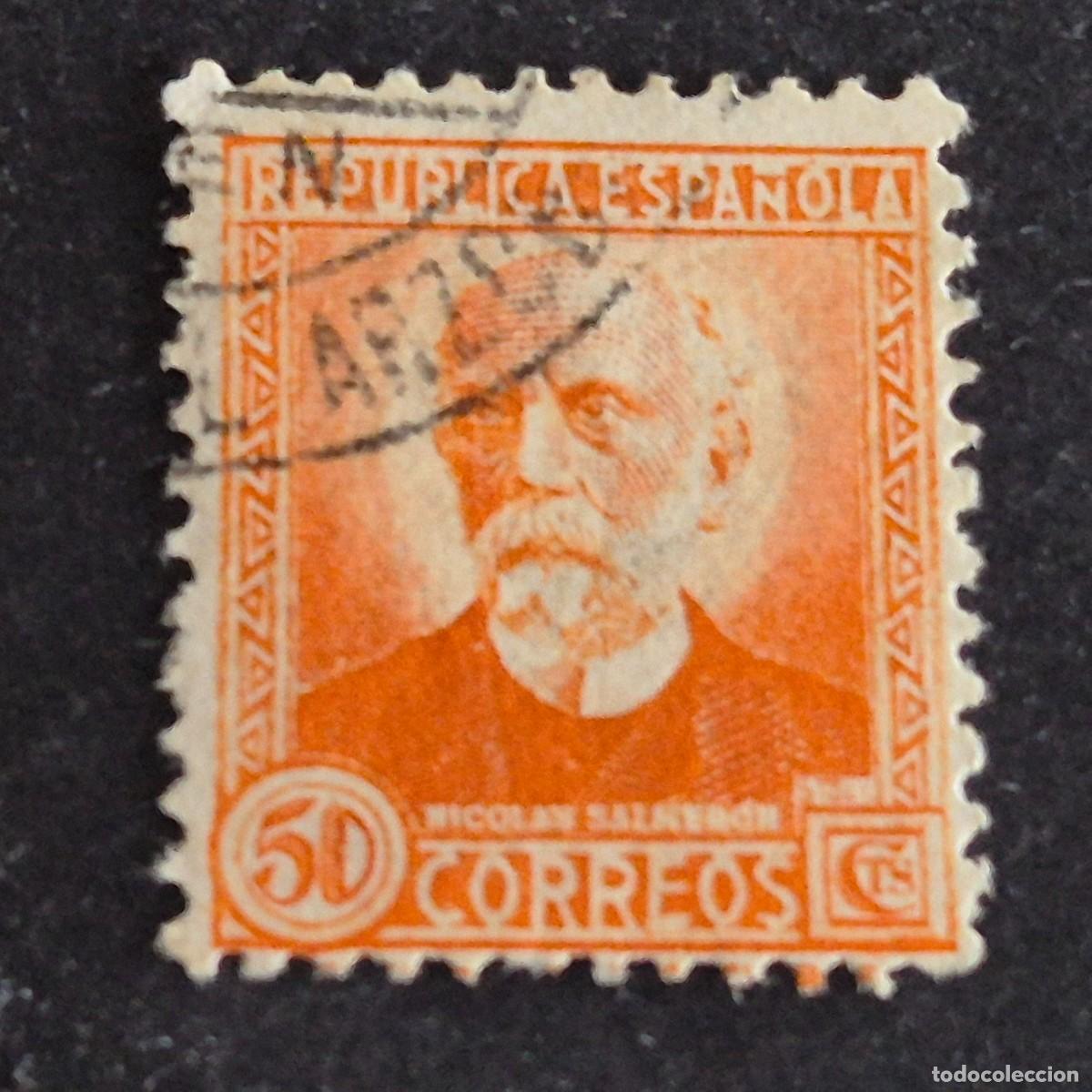 Sellos: ESPA&Ntilde;A, 1932, ESPA&Ntilde;OLES ILUSTRES, NICOL&Aacute;S SALMER&Oacute;N ALONSO, EDIFIL 671, USADO, (LOTE AR)