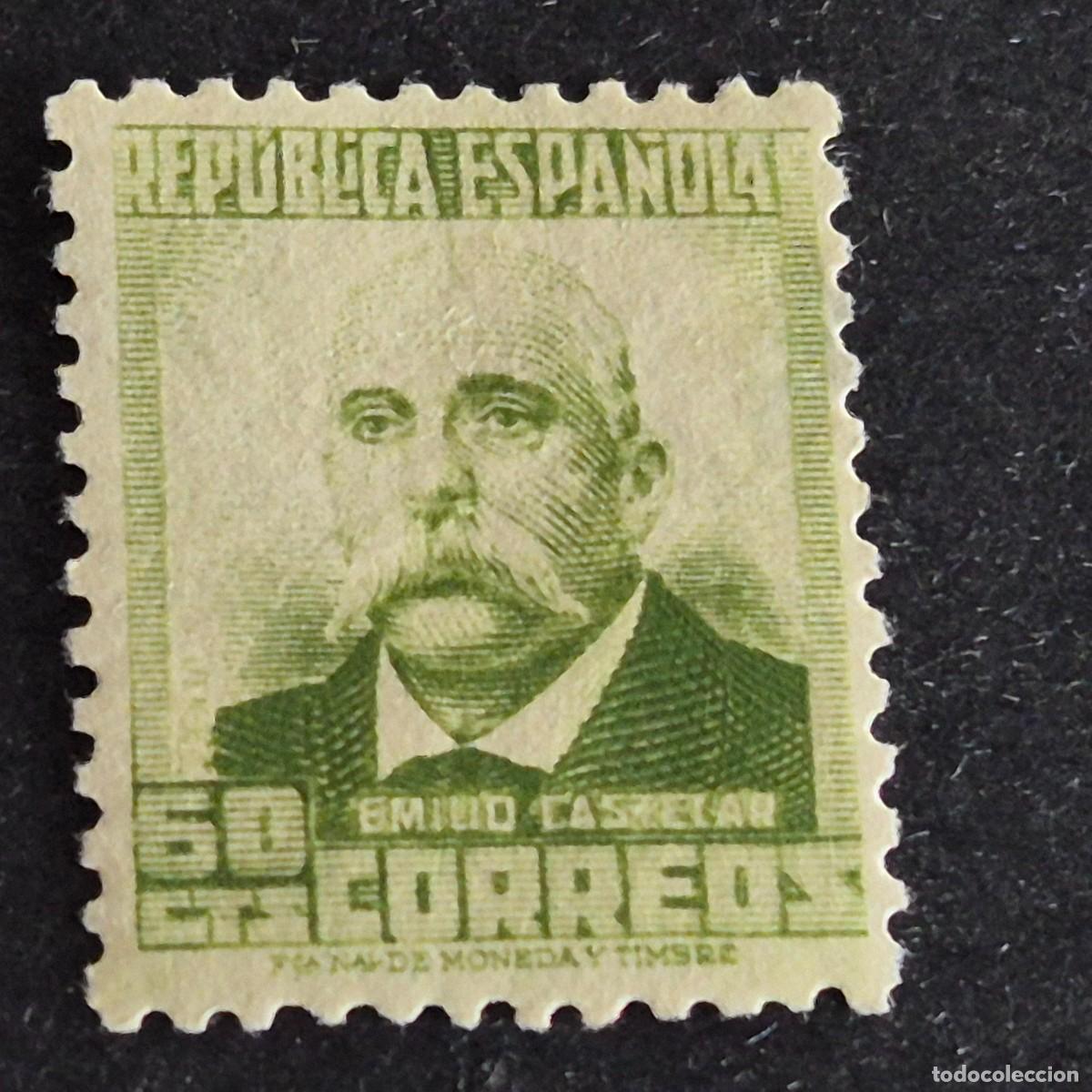 Sellos: ESPA&Ntilde;A, 1932, ESPA&Ntilde;OLES ILUSTRES, EMILIO CASTELAR RIPOLL, EDIFIL 672*, NUEVO, GOMA, FIJAS, (LOTE AR)