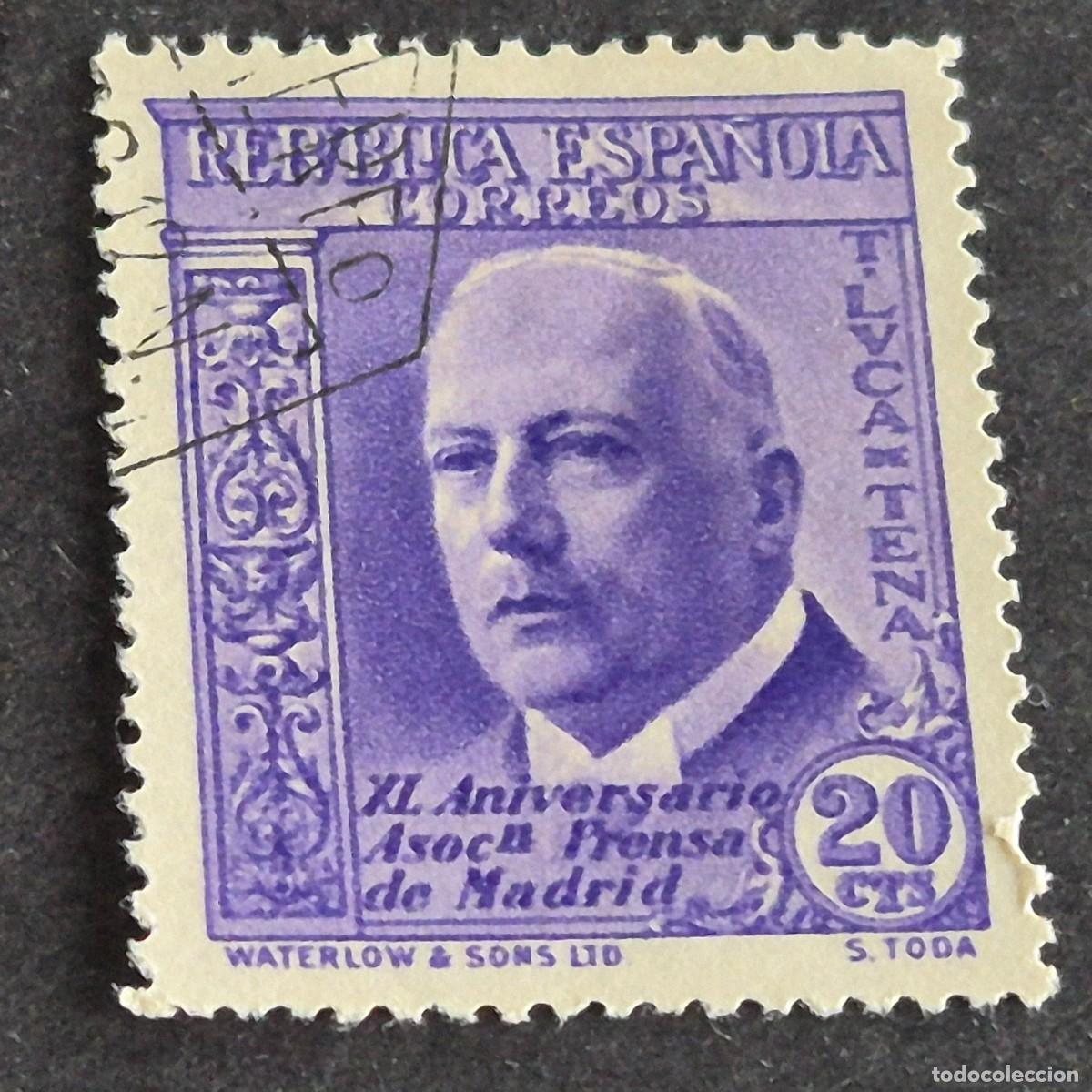 Sellos: ESPA&Ntilde;A, 1936, ASOCIACI&Oacute;N PRENSA MADRID, TORCUATO LUCA DE TENA, EDIFIL 700, USADO, (LOTE AR)