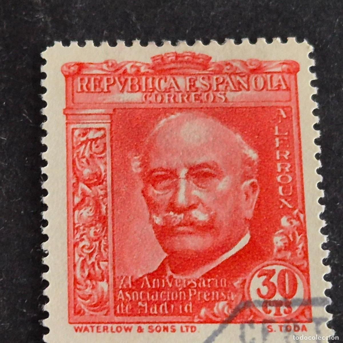Sellos: ESPA&Ntilde;A, 1936, ASOCIACI&Oacute;N PRENSA MADRID, ALEJANDRO LERROUX GARC&Iacute;A, EDIFIL 702, USADO, (LOTE AR)
