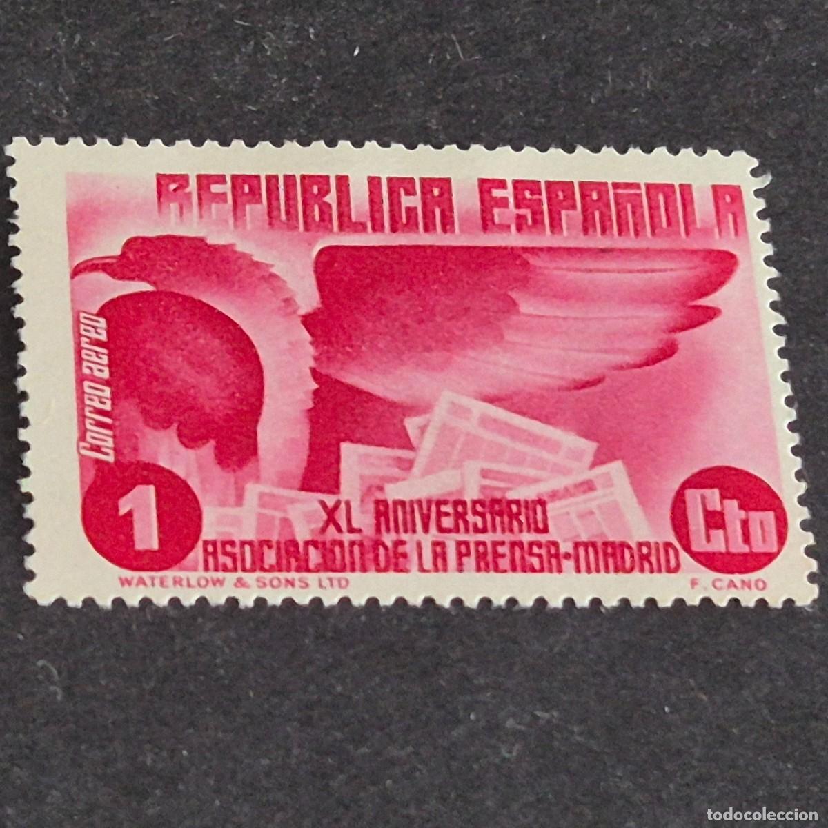 Sellos: ESPA&Ntilde;A, 1936, ASOCIACI&Oacute;N PRENSA DE MADRID, A&Eacute;REO, EDIFIL 711*, NUEVO, GOMA, FIJASELLO, (LOTE AR)