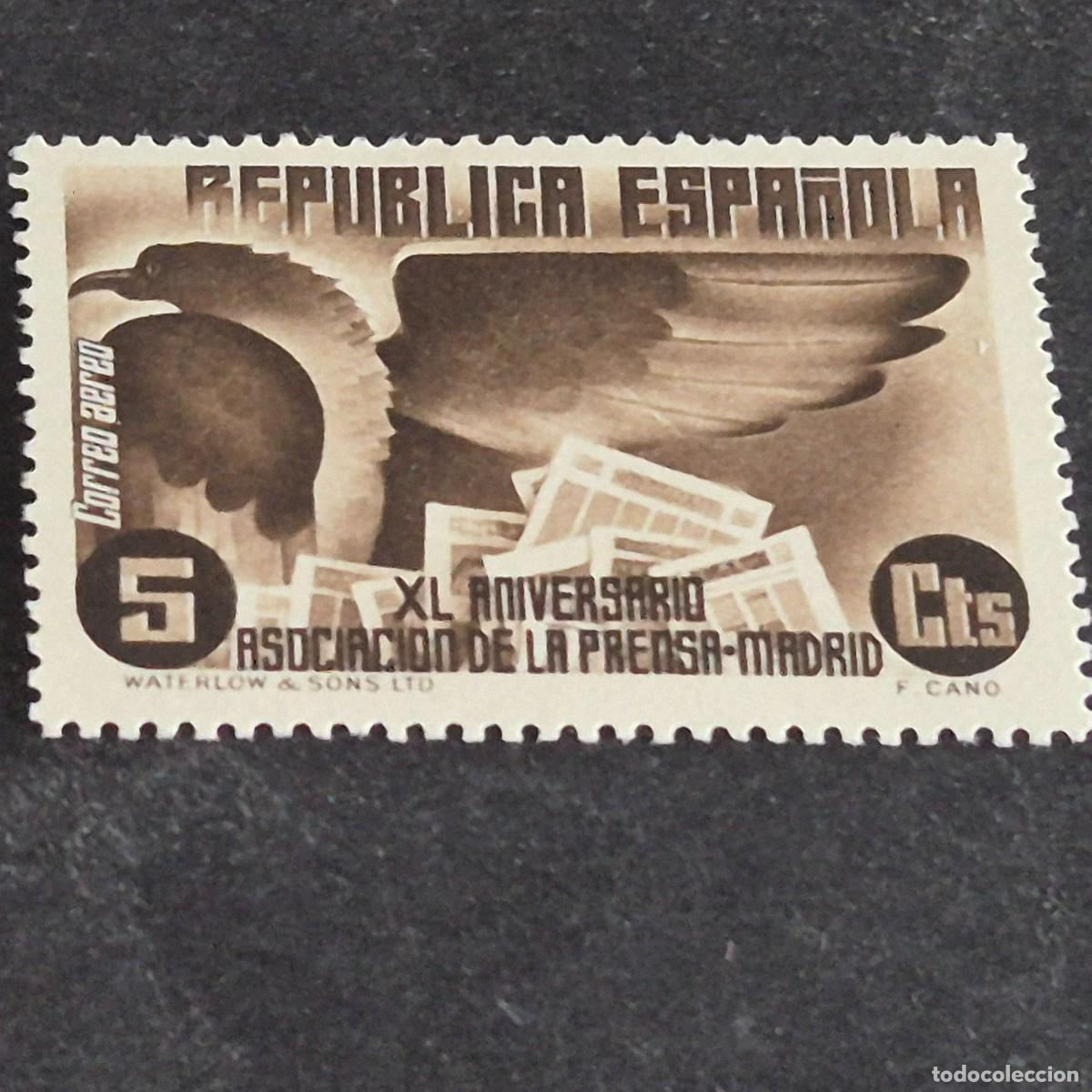 Sellos: ESPA&Ntilde;A, 1936, ASOCIACI&Oacute;N PRENSA DE MADRID, A&Eacute;REO, EDIFIL 713*, NUEVO, GOMA, FIJASELLO, (LOTE AR)