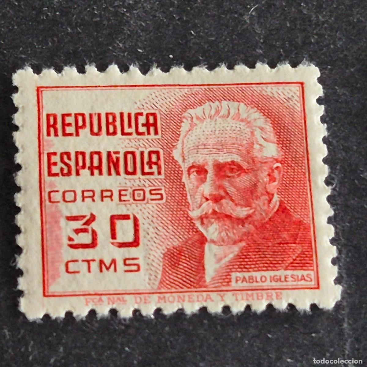 Sellos: ESPA&Ntilde;A, 1936, ESPA&Ntilde;OLES ILUSTRES, PABLO IGLESIAS, EDIFIL 735*, NUEVO, GOMA, FIJASELLO, (LOTE AR)