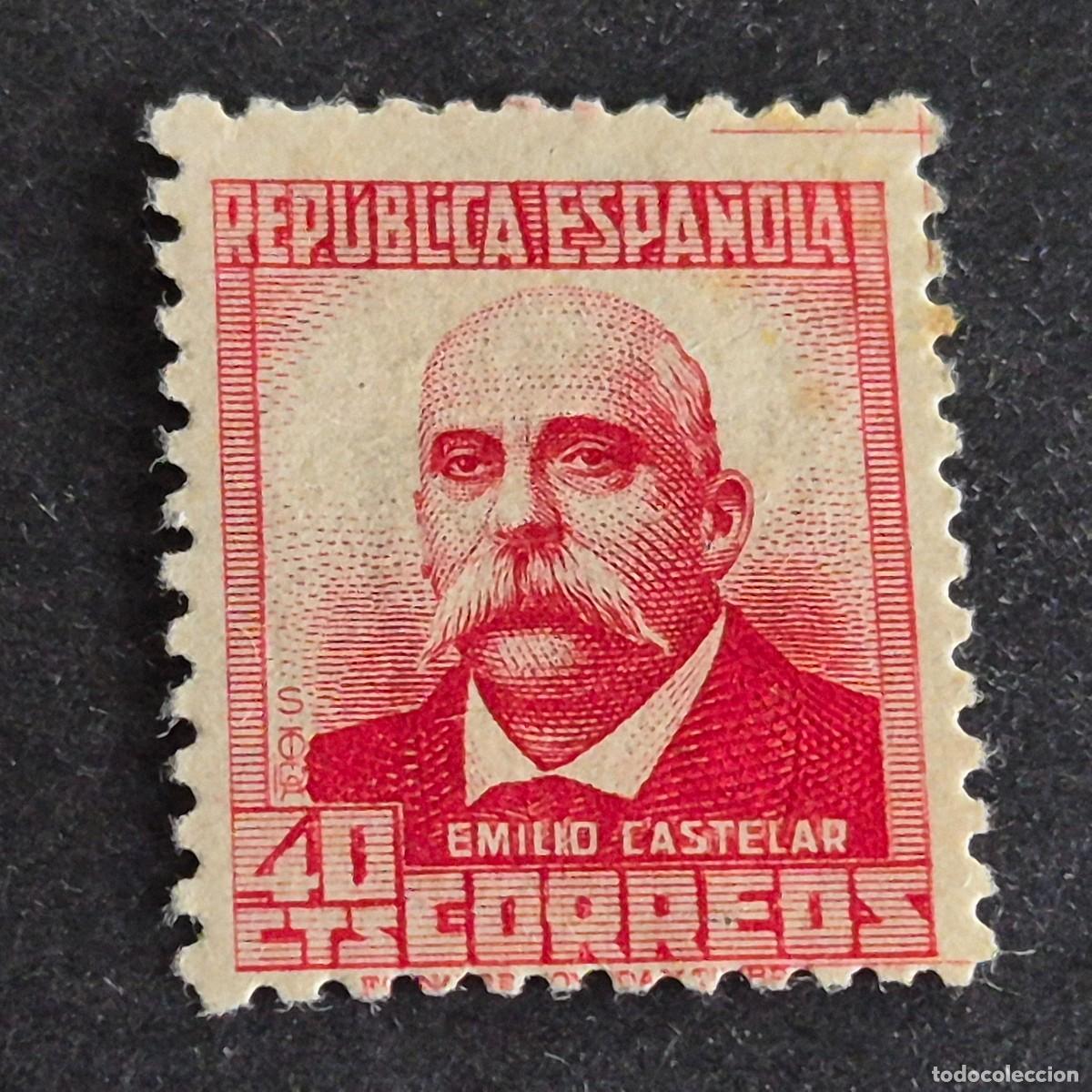 Sellos: ESPA&Ntilde;A, 1936, ESPA&Ntilde;OLES ILUSTRES, EMILIO CASTELAR, EDIFIL 736*,NUEVO,GOMA,FIJ,MARQUILLADO, (LOTE AR)