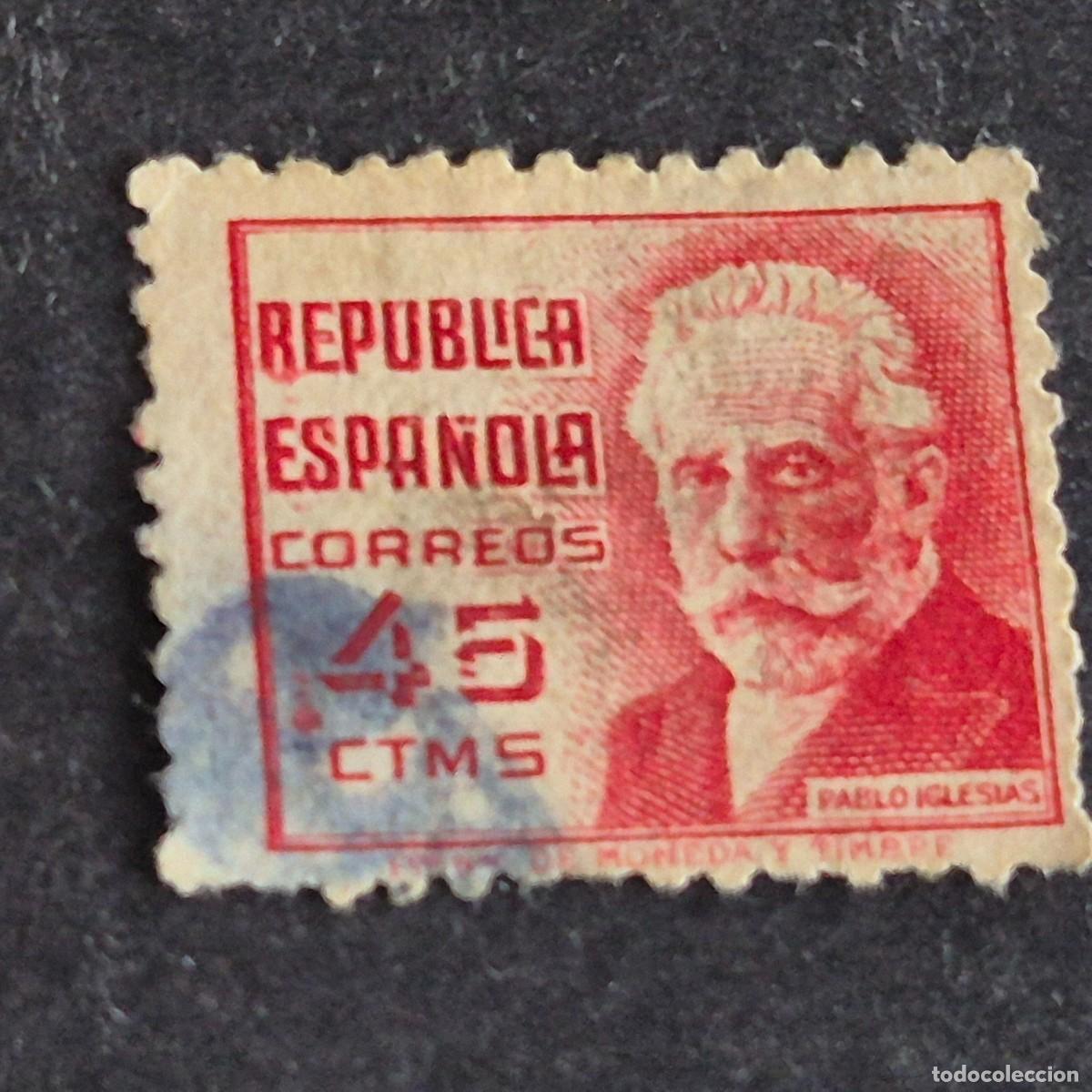 Sellos: ESPA&Ntilde;A, 1936, ESPA&Ntilde;OLES ILUSTRES, PABLO IGLESIAS, EDIFIL 737, USADO, (LOTE AR)