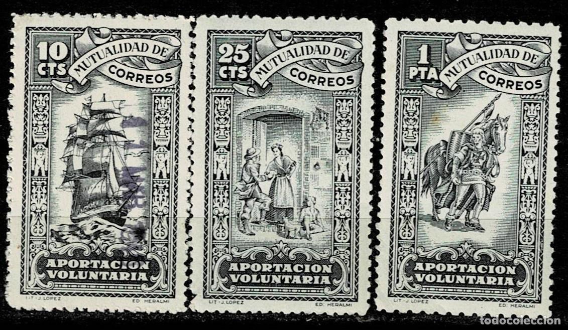Sellos: B-MUTUALIDAD DE CORREOS Galvez n&ordm; 112-113-115 Valor 10 -25 cts y 1 pta ejemplares con Pie de imprent