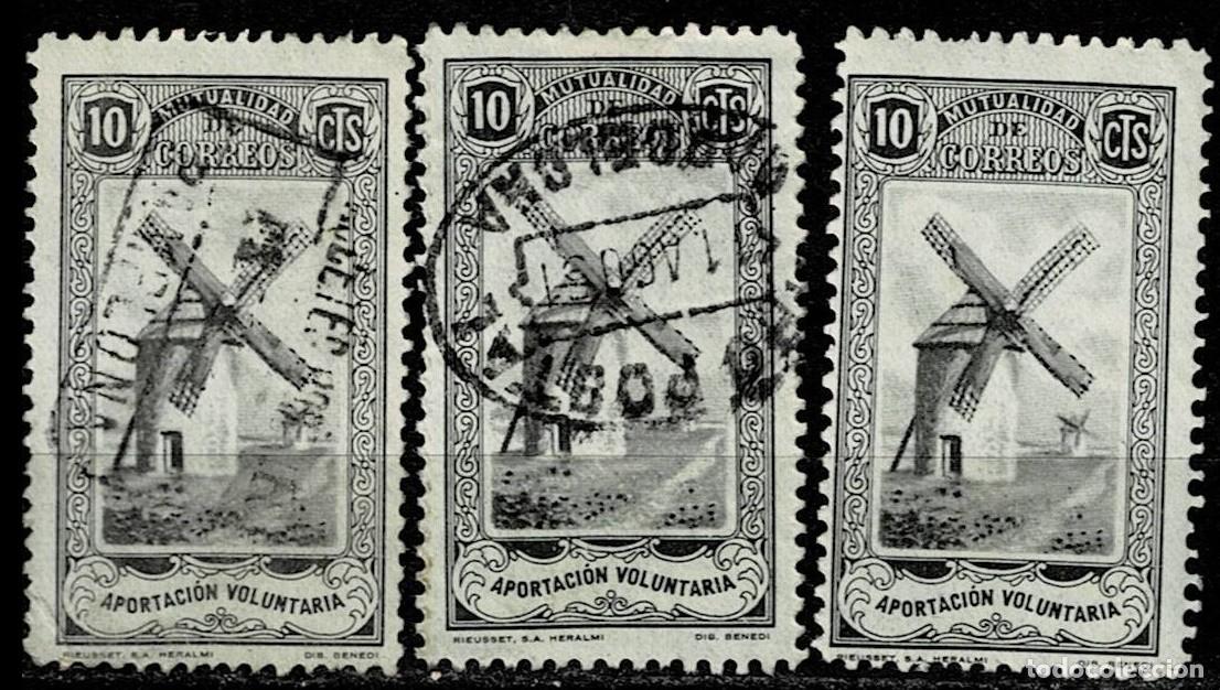 Sellos: B-MUTUALIDAD DE CORREOS Galvez n&ordm; 122 Valor 10 cts 3 ejemplares con Pie de imprenta Rieusset S.A.- H