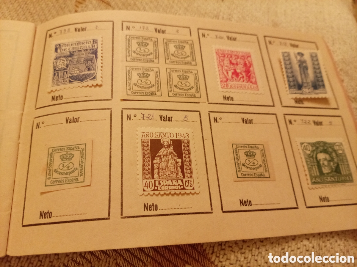 Sellos: &Aacute;lbum antiguo Espa&ntilde;a a&ntilde;os 30-50 - Carabelas Col&oacute;n, Rep&uacute;blica, Alfonso XIII y Franco