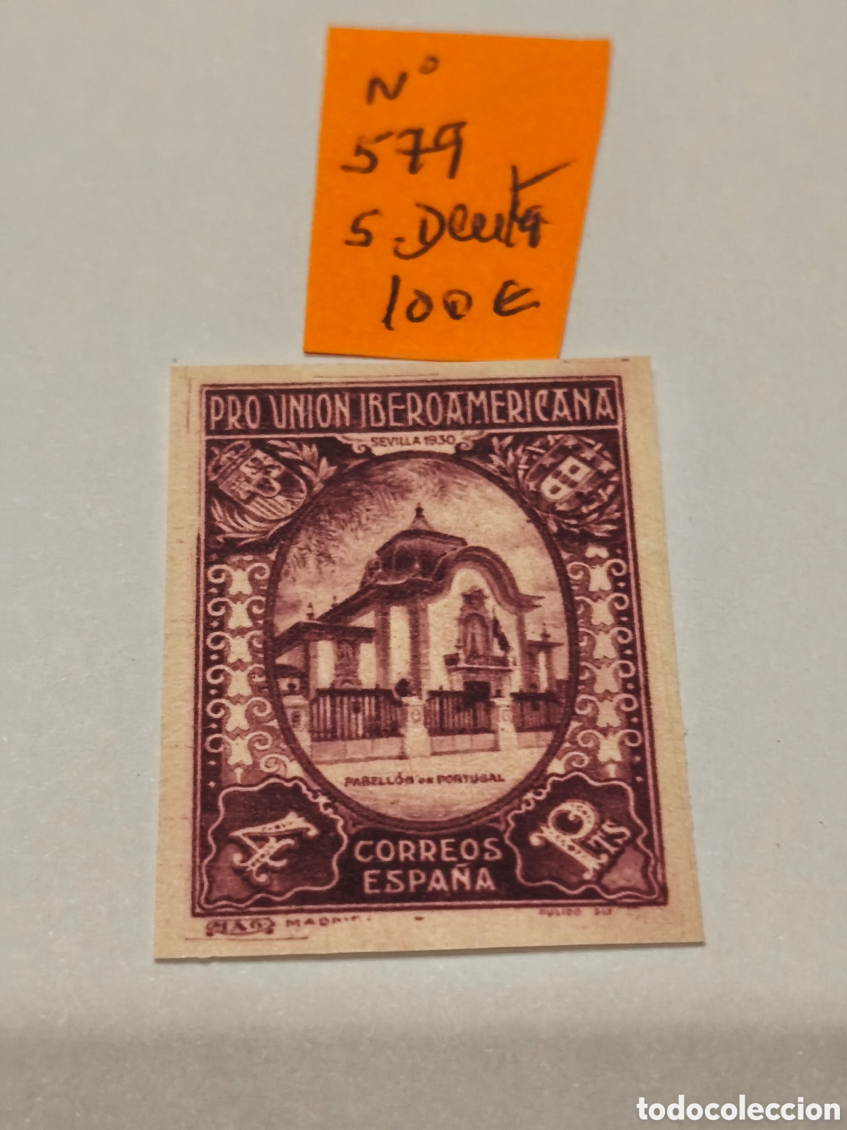 Sellos: Sello de la republica n 579A. Variedad sin dentar nuevo con su goma** original , 4 ptas granate ver
