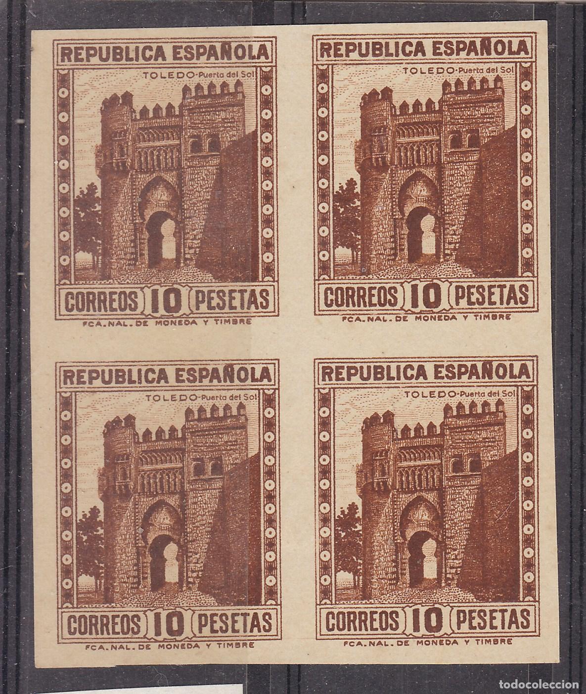 Sellos: FC-14-Puerta del Sol TOLEDO Edifil 675s Bloque de 4 SIN DENTAR (*) Sin Goma