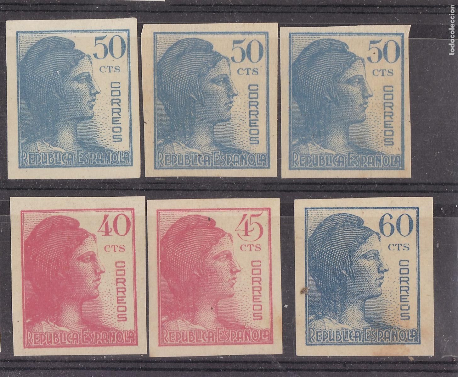 Sellos: FC-107-Matrona REPUBLICA Edifil 751s/754s SIN DENTAR (*) Sin Goma