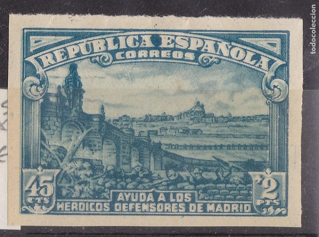 Sellos: FC-107-Defensa Madrid REPUBLICA Edifil 757s SIN DENTAR ** Sin Fijasellos