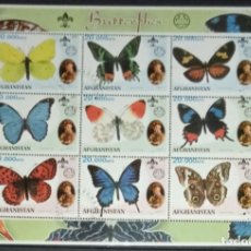 Sellos: AFGHANISTAN 2001 SHEET USED MNH BADEN POWELL BUTTERFLIES PAPILLONS SCHMETTERLINGEN MARIPOSAS INSECTS. Lote 345127043