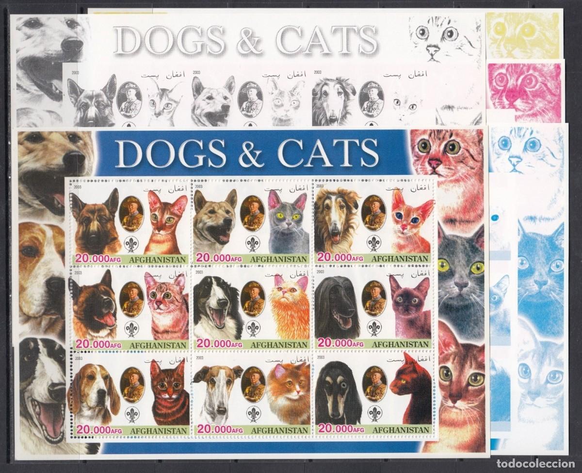 Sellos: AFGHANISTAN 2003 SHEETS MNH COLOR PROOF MNH BADEN POWELL SCOUTS DOGS CHIENS PERROS GATOS CATS CHATS