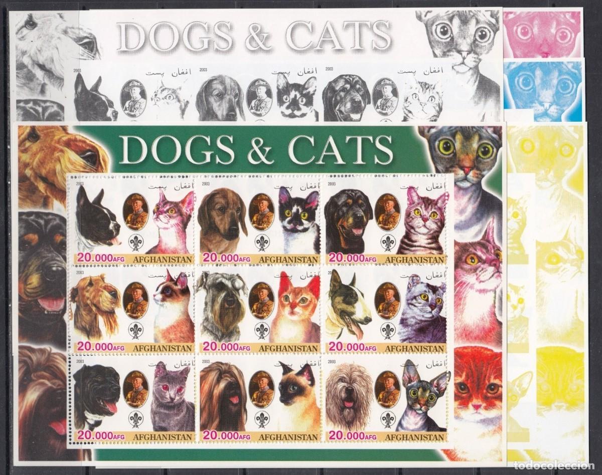 Sellos: AFGHANISTAN 2003 SHEETS MNH COLOR PROOF MNH BADEN POWELL SCOUTS DOGS CHIENS PERROS GATOS CATS CHATS