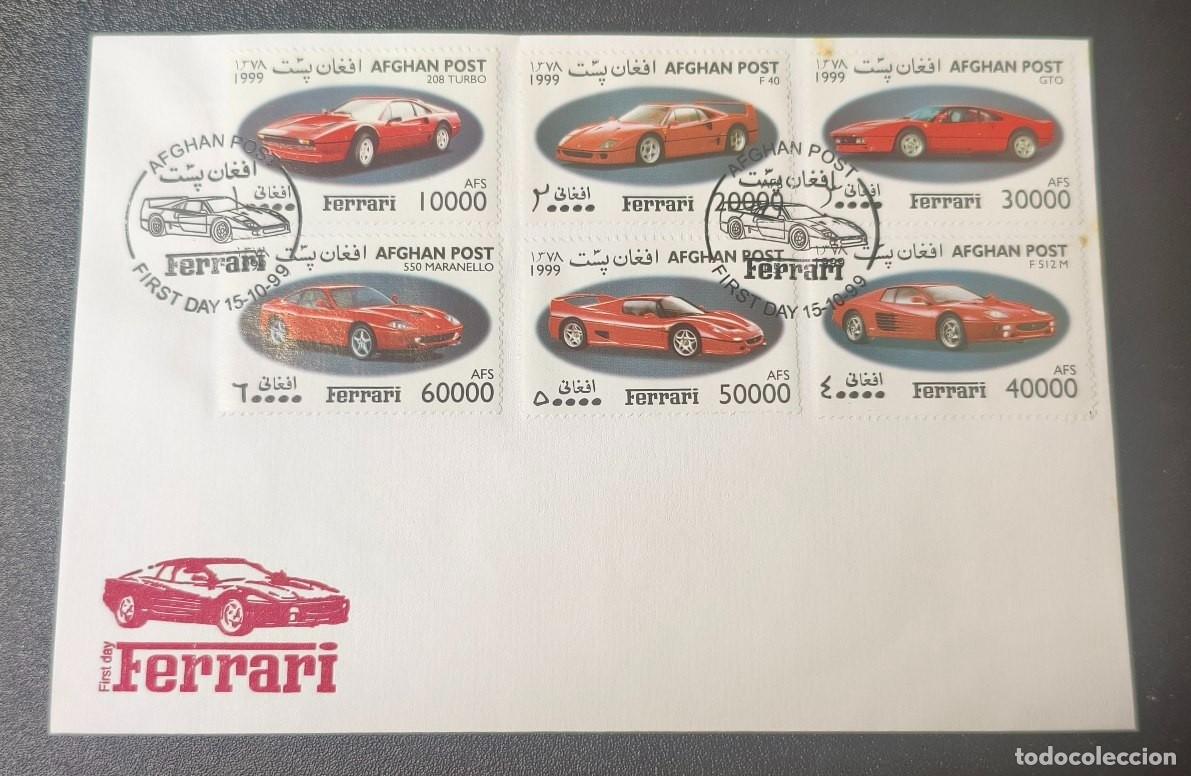 Sellos: Tarjeta postal serie completa timbres Afg&aacute;n post Ferrari 1999 (EBC+)