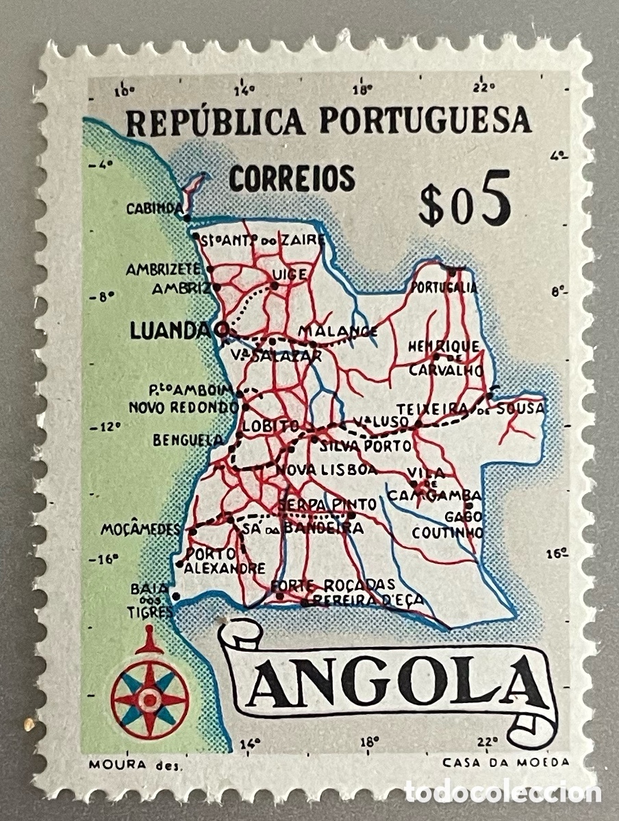 Sellos: Angola. Mapa. 1955 - Foto 1
