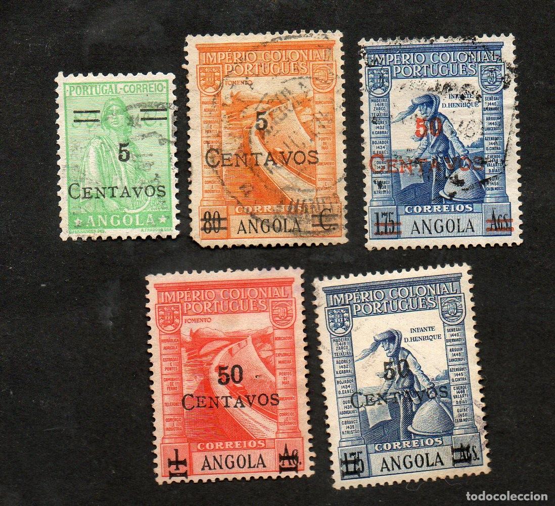 Sellos: FILA 1945 ANGOLA AF-285-289 YVERT 293-296 296A IMP&Eacute;RIO COLONIAL PORTUGU&Ecirc;S CIRCULADA