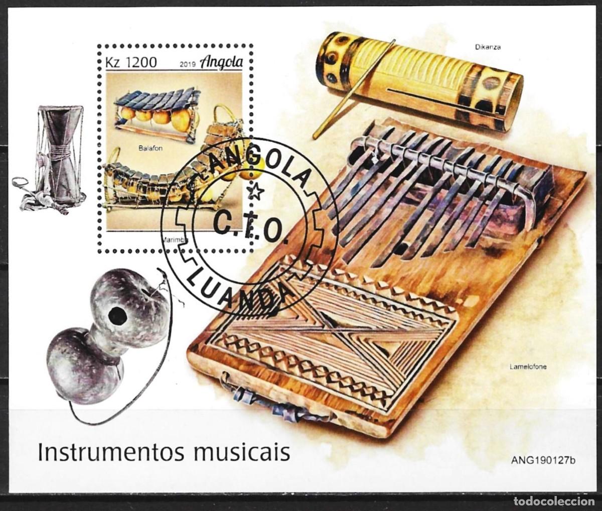 Sellos: Angola 2019 - Mi BL 197 - YT BF 204 - Instrumentos musicales