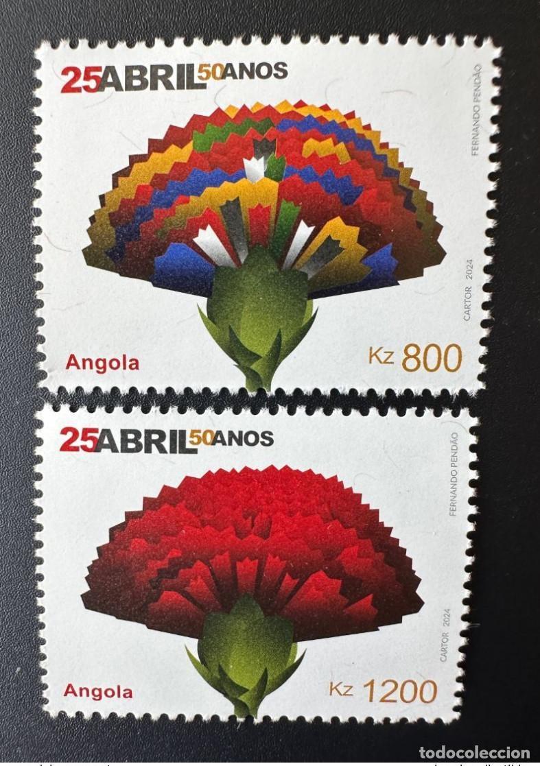 Sellos: Angola 2024 Mi.? 25 de abril 50 a&ntilde;os Emisi&oacute;n conjunta flower