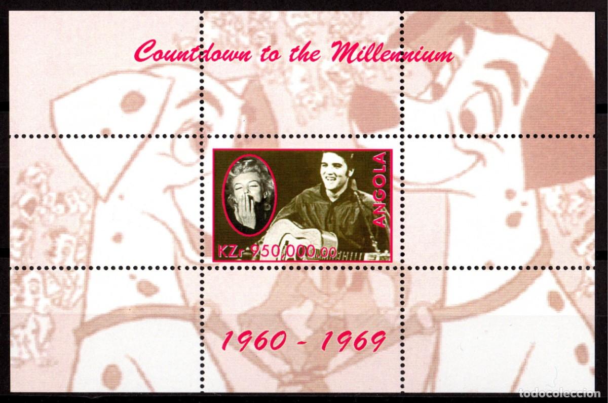 Sellos: ANGOLA 1999 SHEET MNH DISNEY DALMATAS DALMATIANS ELVIS PRESLEY MARILYN MONROE CINE MUSICA CANTANTES