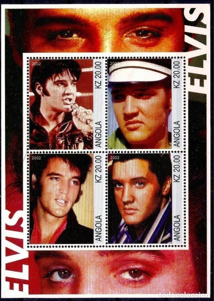 Sellos: ANGOLA 2002 SHEET MNH ELVIS PRESLEY SINGERS MUSIC CANTANTES MUSICA
