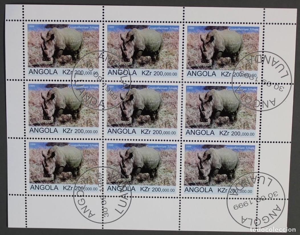 Sellos: ANGOLA 1999 SHEET USED MNH FAUNA MAMIFEROS RHINOCEROS RHINOS RINOCERONTES RINOCERONTI WILDLIFE