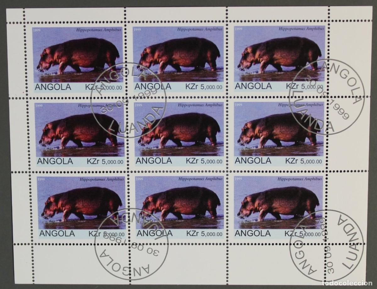 Sellos: ANGOLA 1999 SHEET USED MNH FAUNA MAMIFEROS WILDLIFE HIPPOPOTAMES HIPPOS HIPOPOTAMOS NILPFERDEN