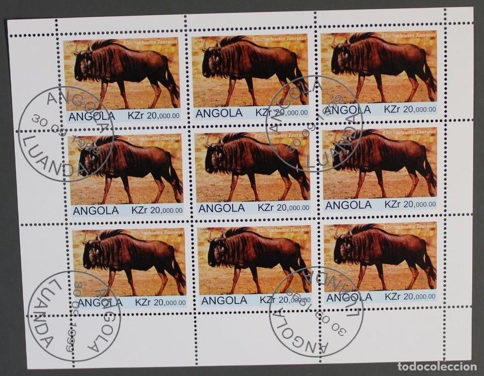 Sellos: ANGOLA 1999 SHEET USED MNH FAUNA MAMIFEROS &Ntilde;U AZUL &Ntilde;US &Ntilde;UES GNU WILDLIFE