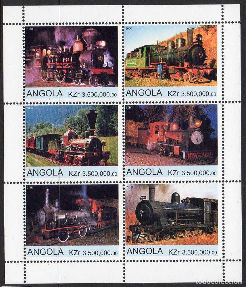 Sellos: ANGOLA 2000 SHEET MNH TRENES STEAM TRAINS TRENI COMBOIOS LOCOMOTORAS LOCOMOTIVES LOKOMOTIVEN
