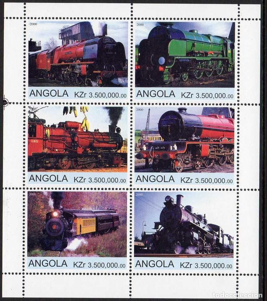 Sellos: ANGOLA 2000 SHEET MNH TRENES STEAM TRAINS TRENI COMBOIOS LOCOMOTORAS LOCOMOTIVES LOKOMOTIVEN