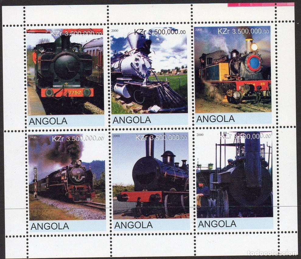 Sellos: ANGOLA 2000 SHEET MNH TRENES STEAM TRAINS TRENI COMBOIOS LOCOMOTORAS LOCOMOTIVES LOKOMOTIVEN