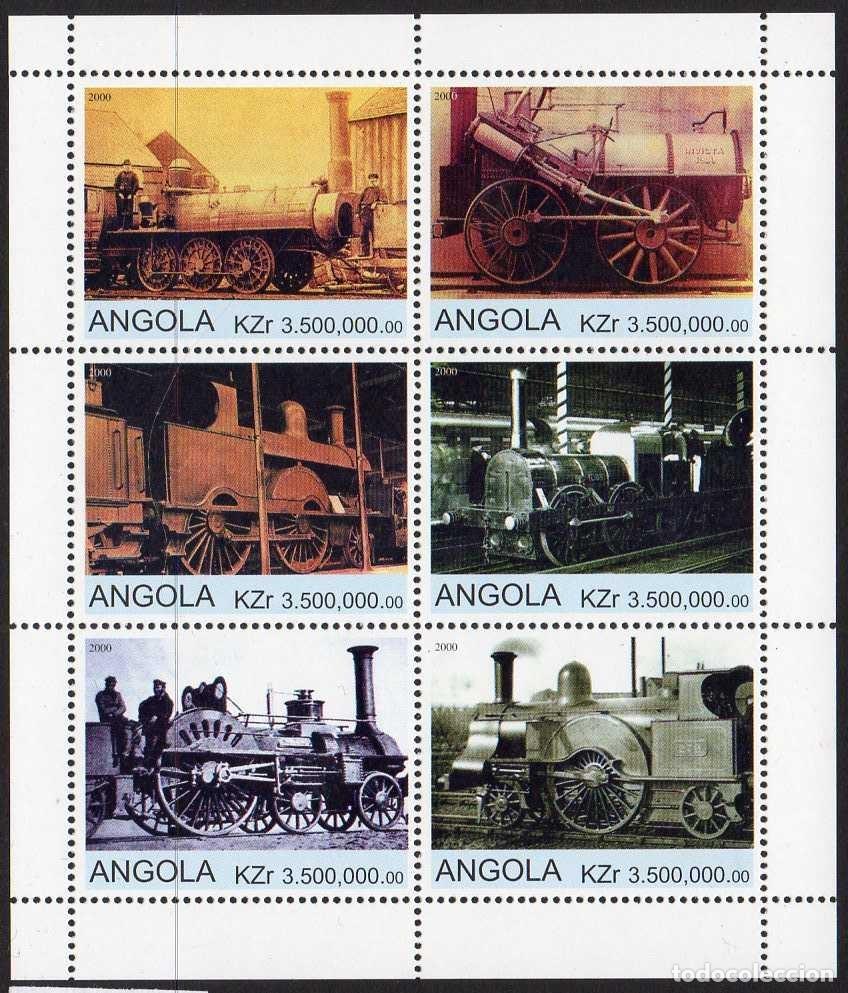 Timbres: ANGOLA 2000 SHEET MNH TRENES STEAM TRAINS TRENI COMBOIOS LOCOMOTORAS LOCOMOTIVES LOKOMOTIVEN