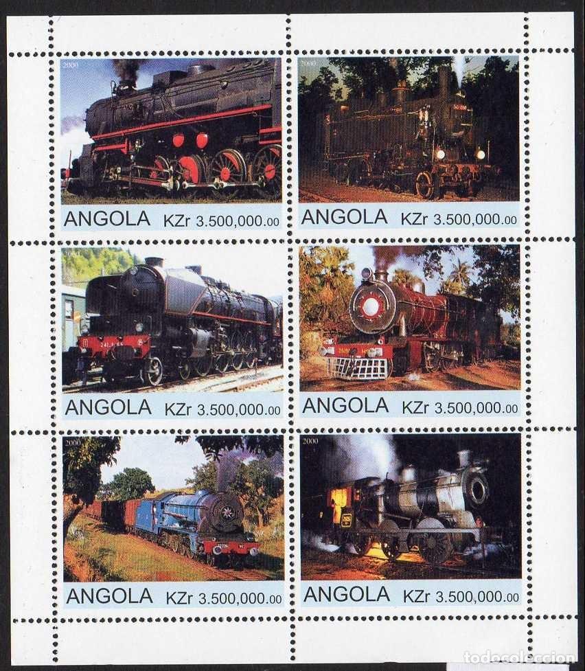 Sellos: ANGOLA 2000 SHEET MNH TRENES STEAM TRAINS TRENI COMBOIOS LOCOMOTORAS LOCOMOTIVES LOKOMOTIVEN